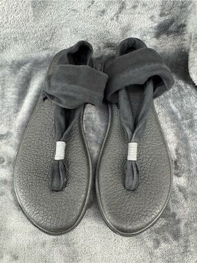 Sanuk Yoga Sling Black Cloth Thong Sandals Size 7